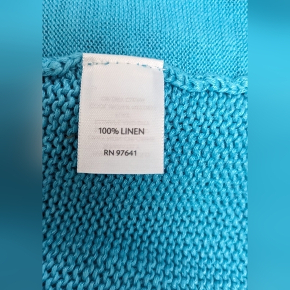J Jill Duster Cardigan Women Teal Aqua Blue Open Front Pockets Linen Size 1X - Picture 9 of 9